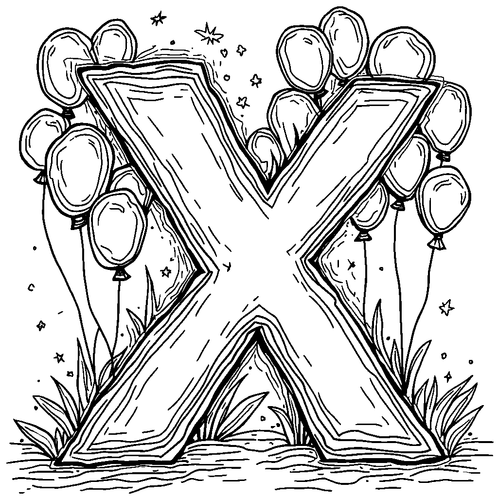 The letter X made with colorful balloons