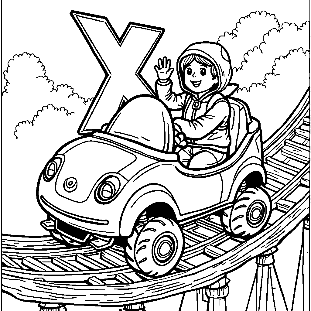 The letter X riding a roller coaster