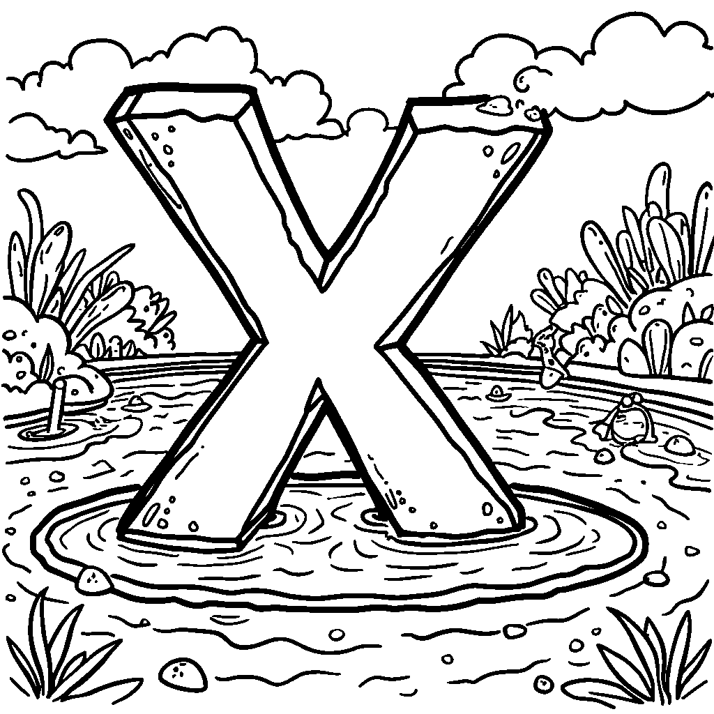 The letter X swimming in a pool