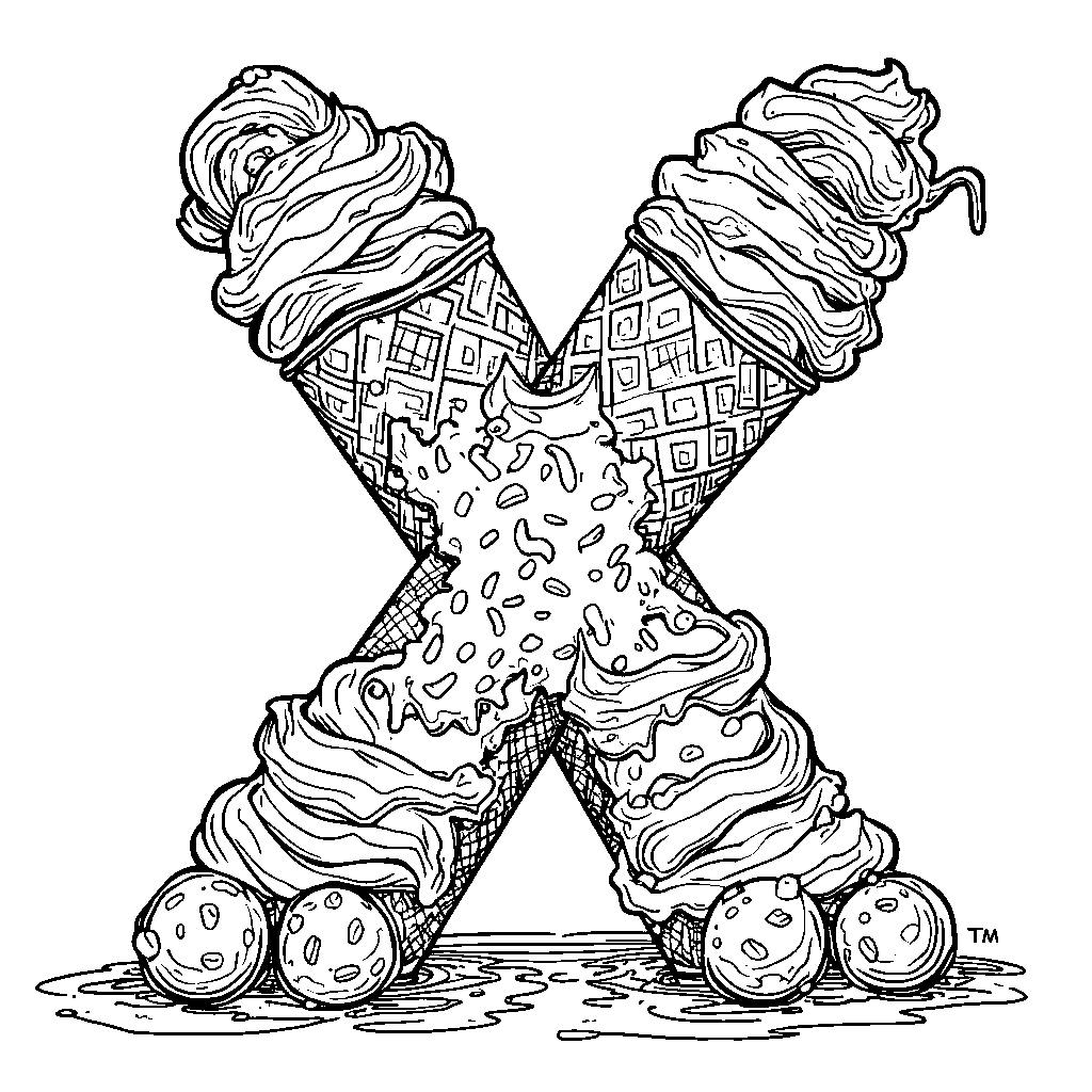 The letter X turning into a giant ice cream cone