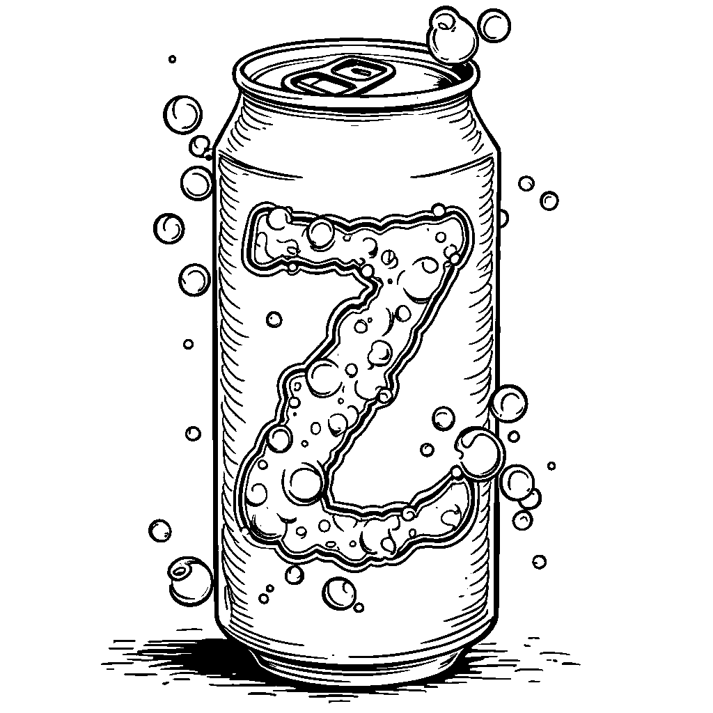 A bubbly soda pop can where the fizz forms a letter Z