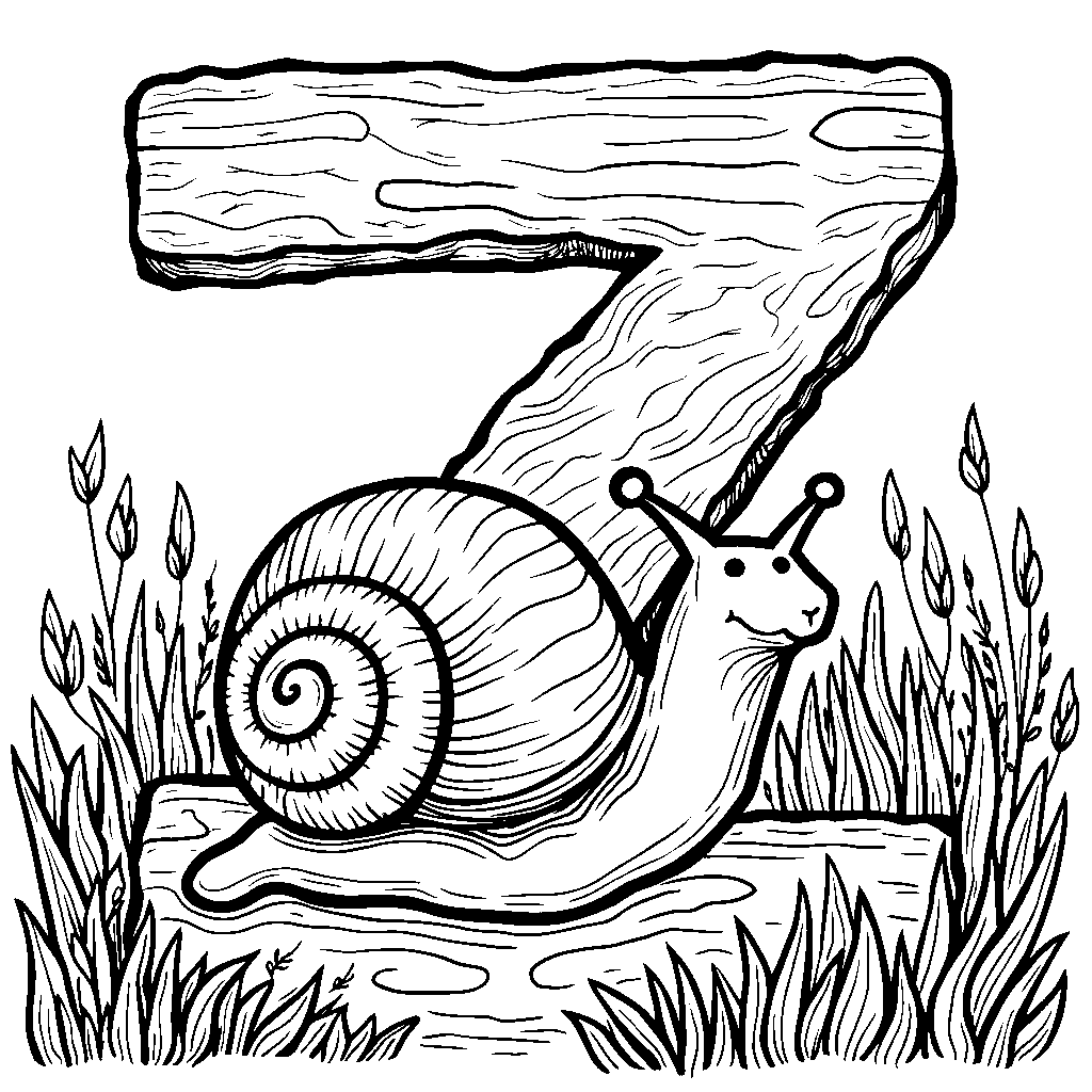 A charming picture of a snail on a path forming a letter Z with its shell