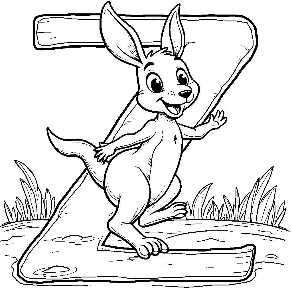 A cheerful kangaroo bouncing in a path that resembles a letter Z