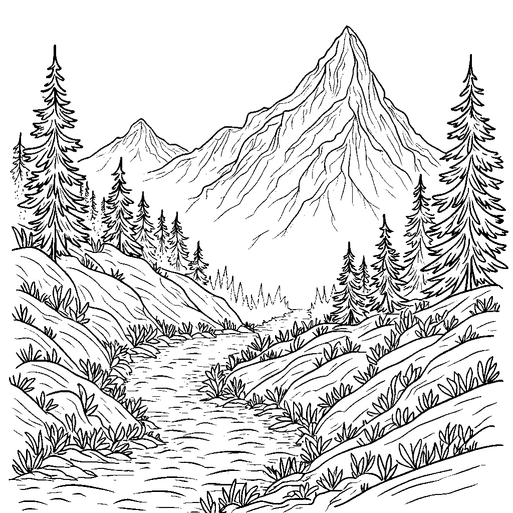 A foggy mountain with a winding trail creating the letter Z