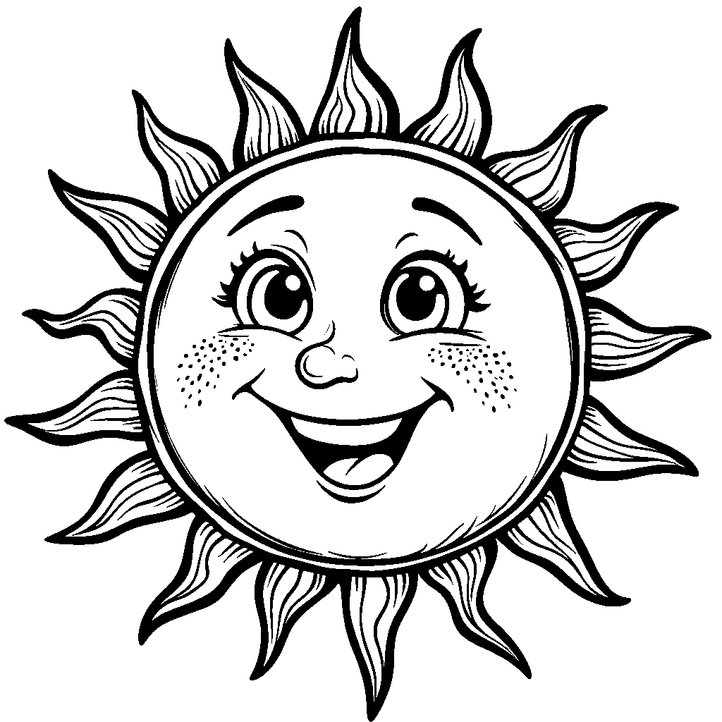 A friendly smiling sun with rays creating a letter Z effect