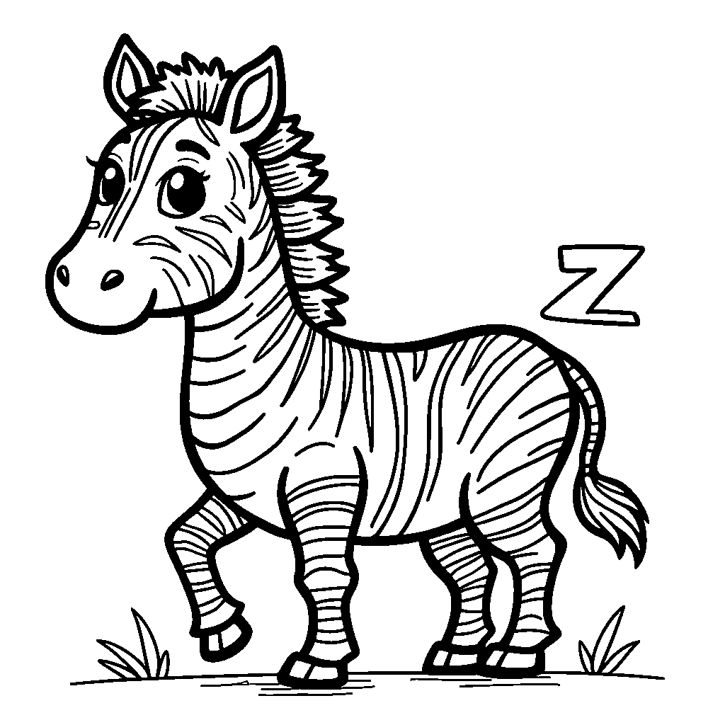 A friendly zebra with bold stripes forming the letter Z