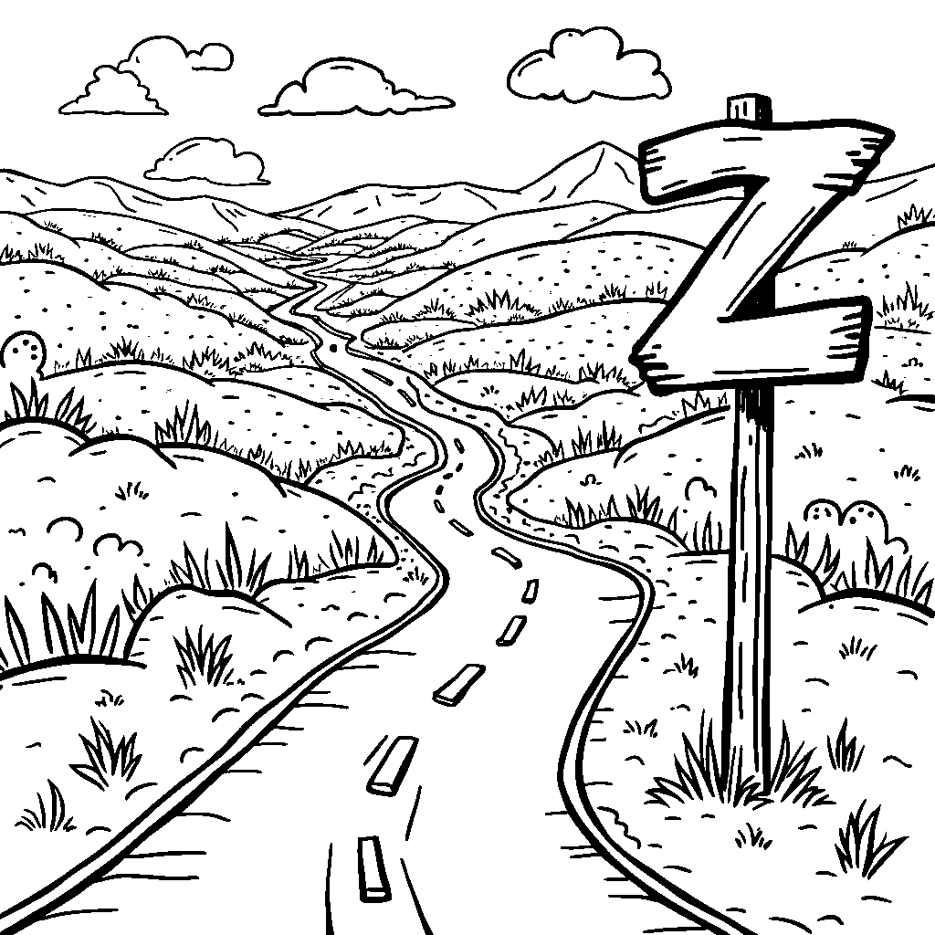 A fun variety of zigzagging roads leading to the letter Z signpost