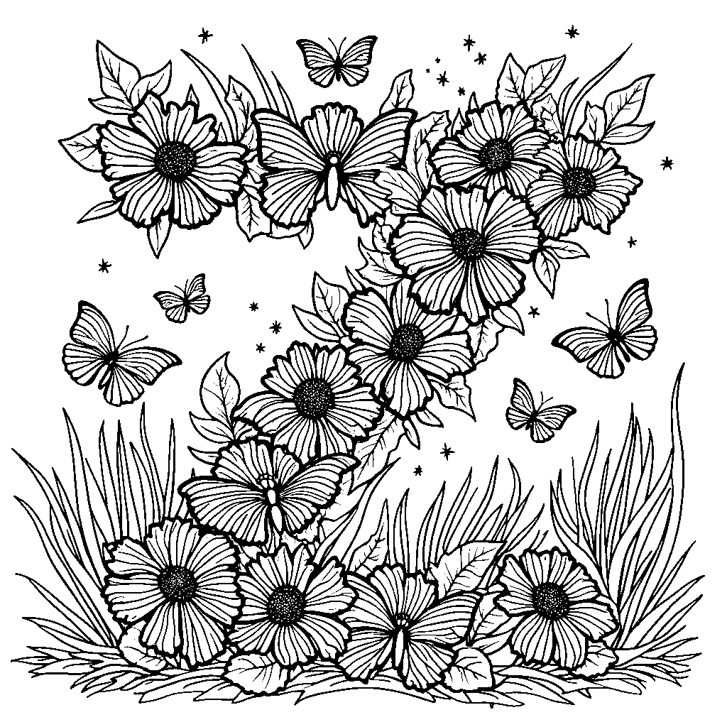 A magical garden where butterflies form the letter Z while fluttering around