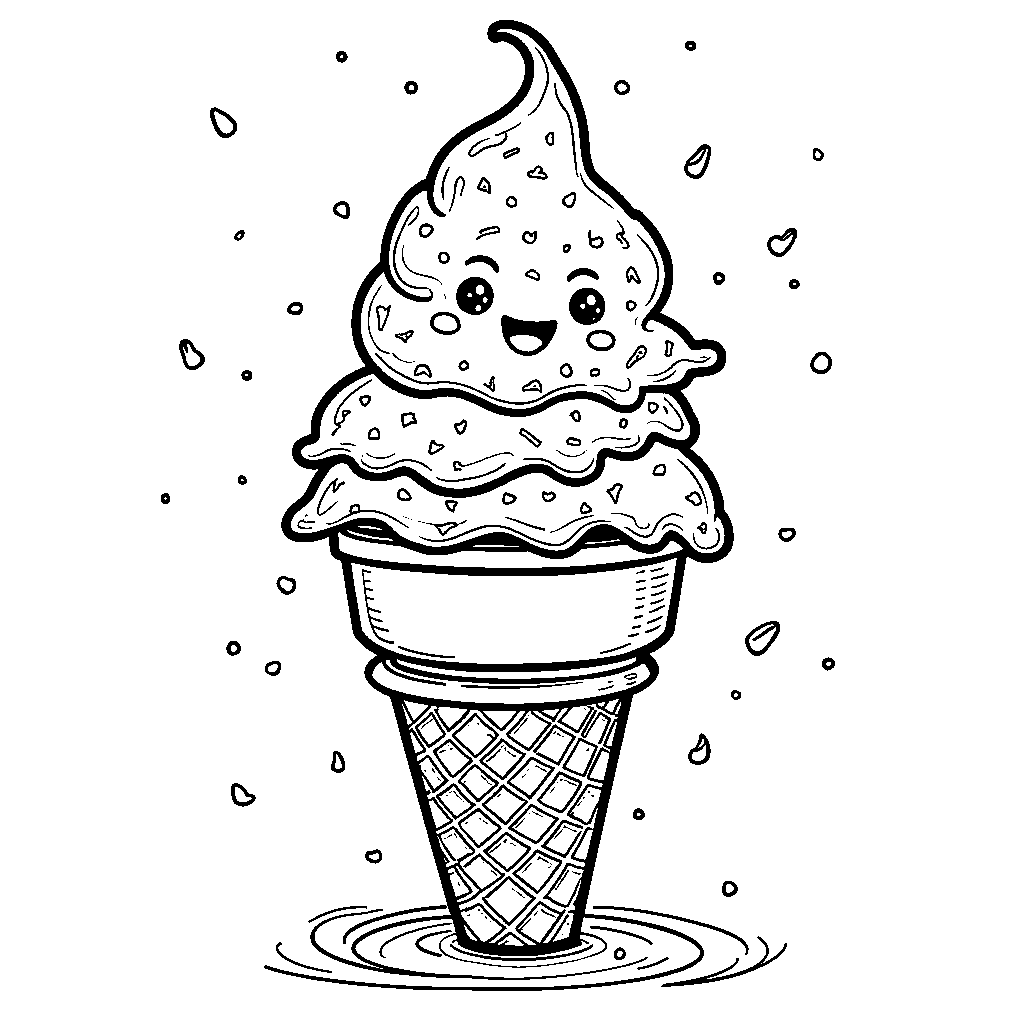 A playful ice cream cone with scoops stacked in a letter Z formation