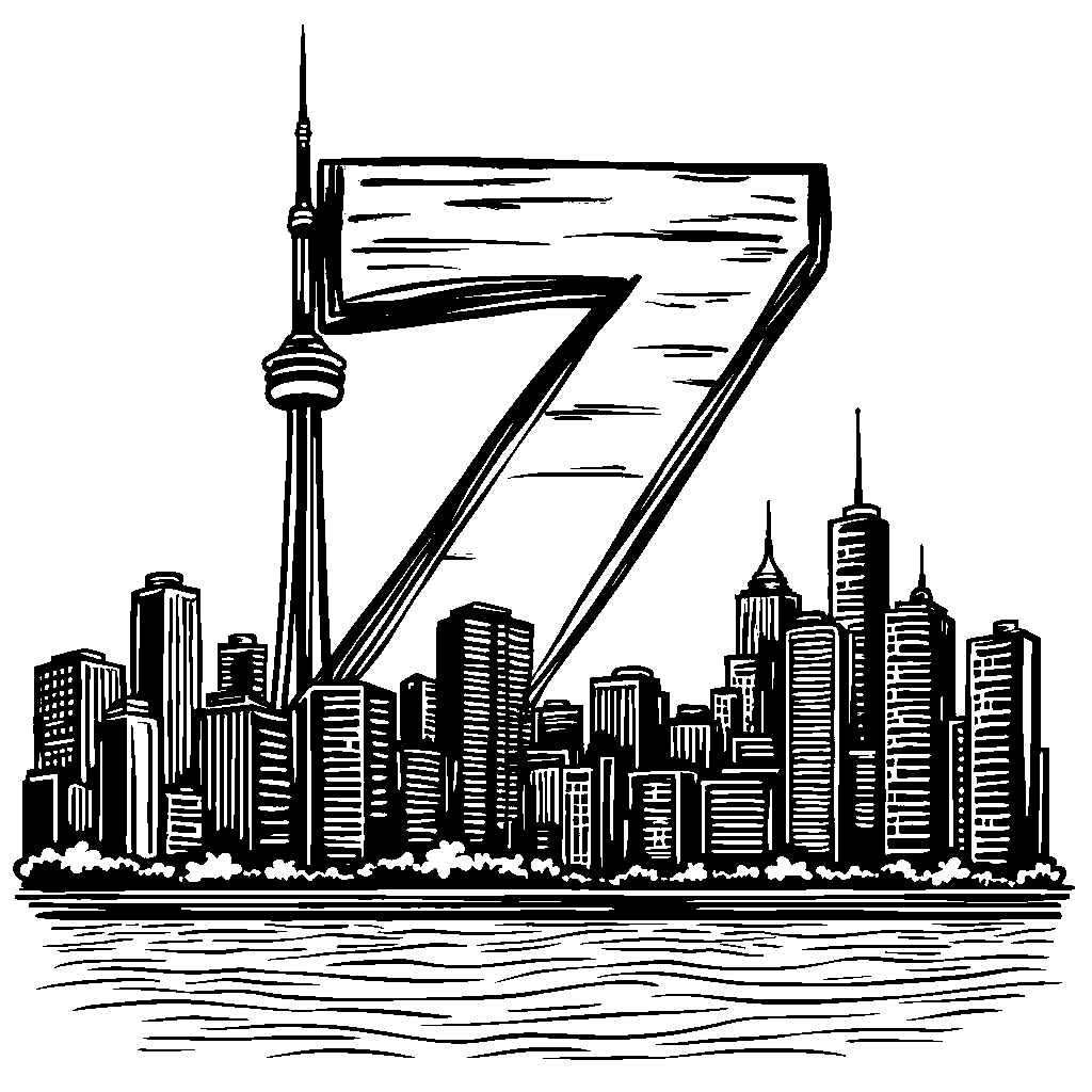 A vibrant cityscape silhouette at sunset forming the letter Z