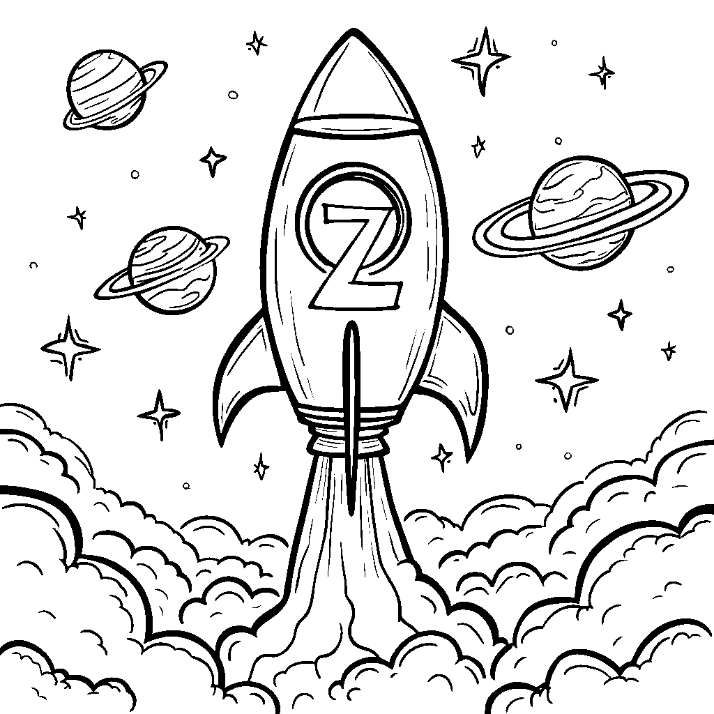 A zooming rocket blasting off into space, with the letter Z on its tail