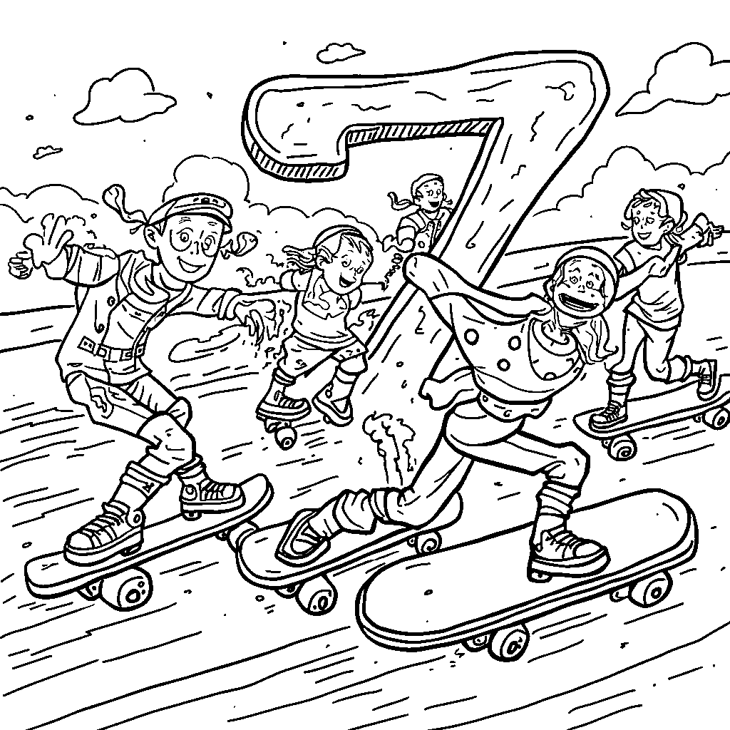 An exciting scene of skaters zooming along a track shaped like the letter Z