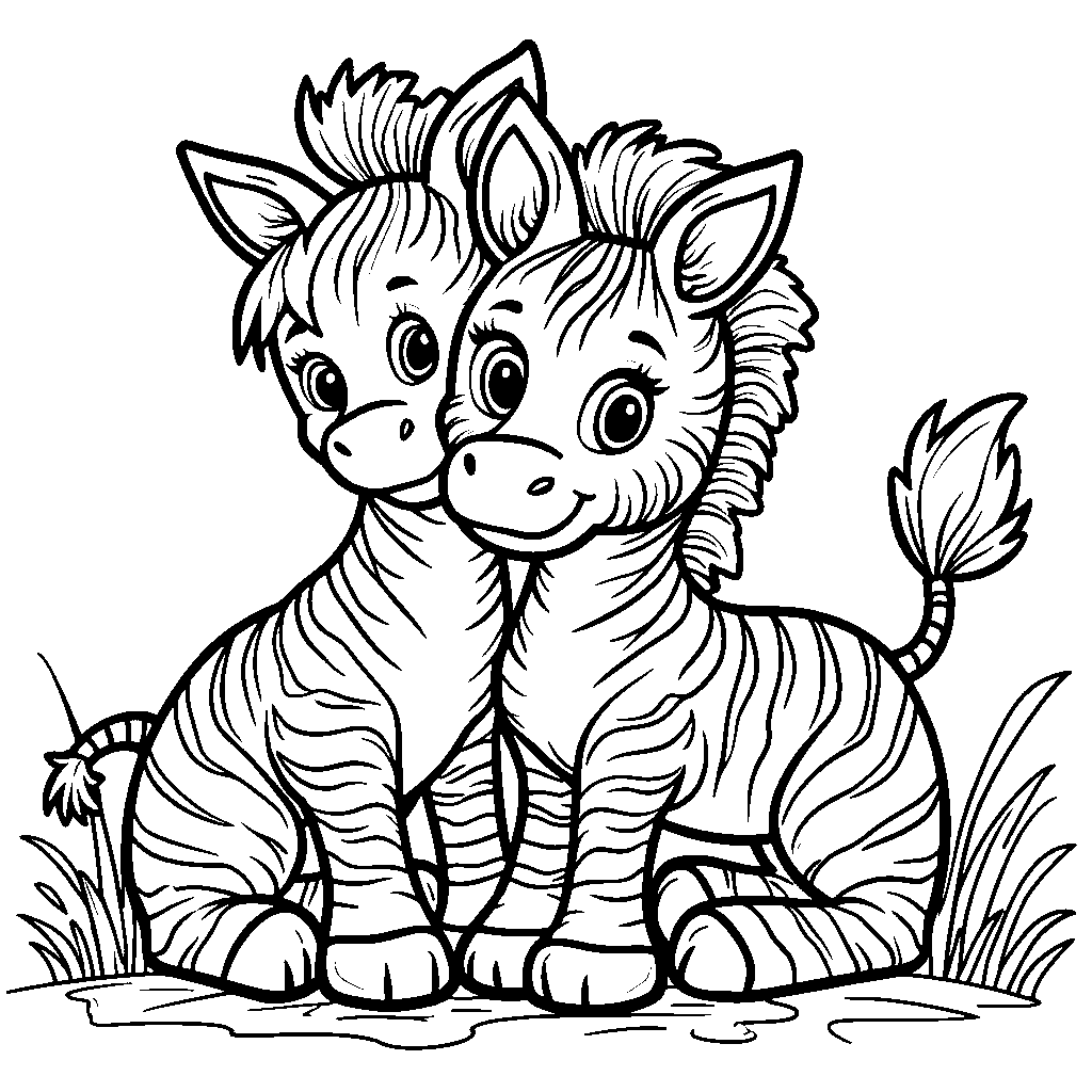 Two cute baby zebras playing together in the shape of the letter Z