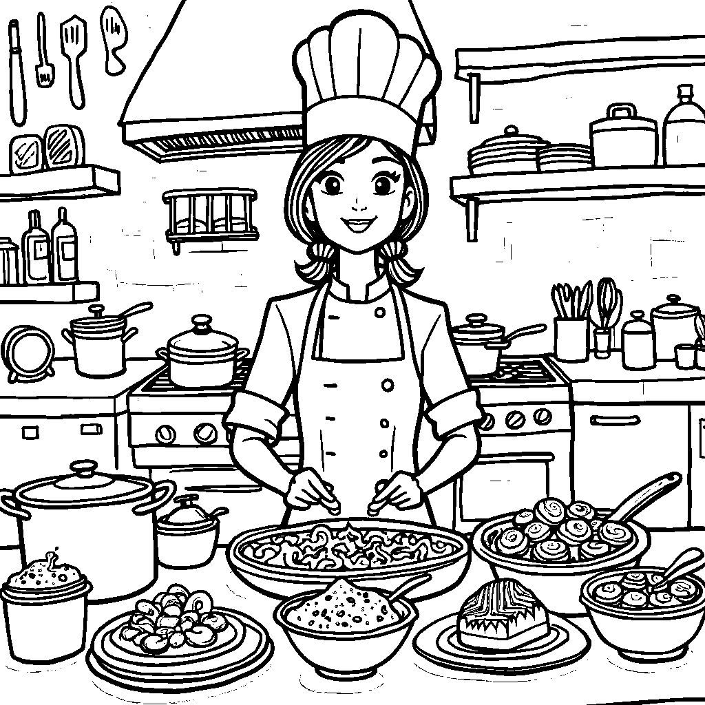 A chef woman cooking in a busy kitchen