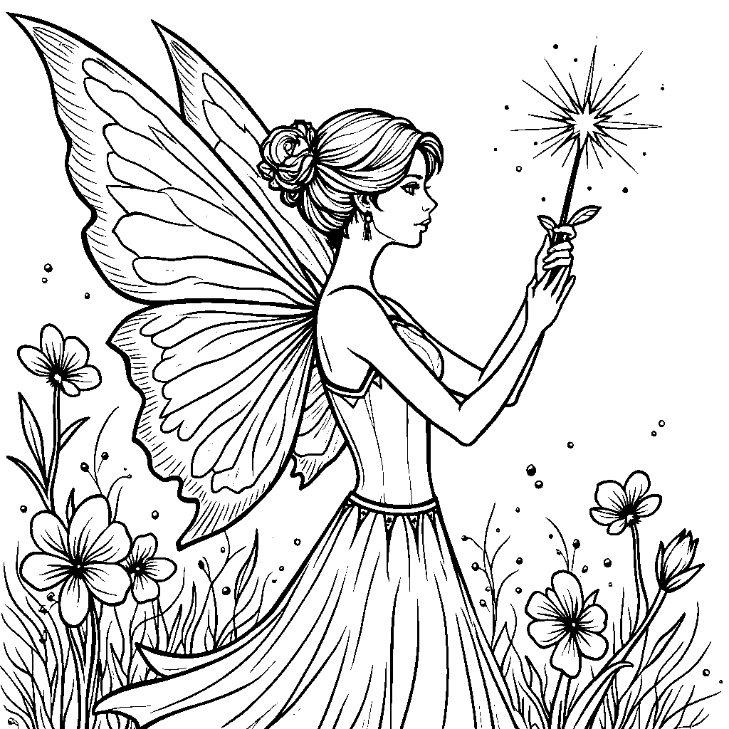 A fairy woman with wings and a wand