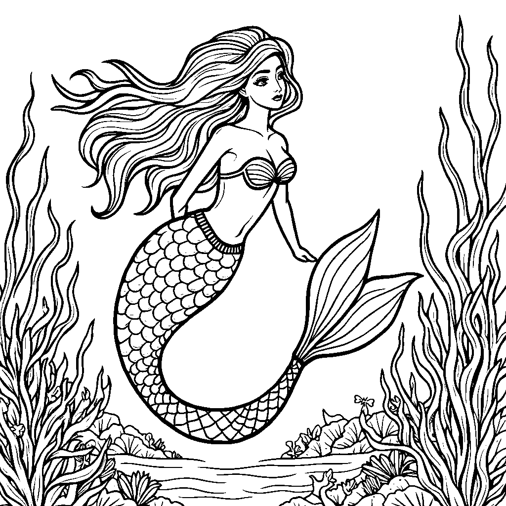 A mermaid woman swimming in the ocean