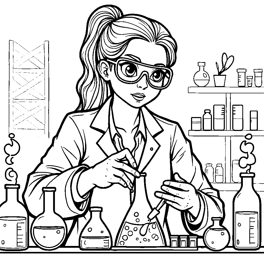 A scientist woman in a lab coat mixing chemicals