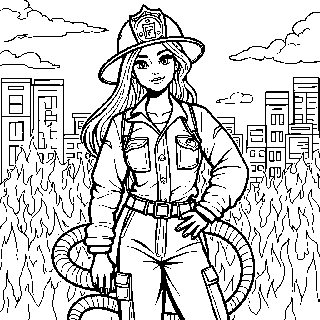 A woman in a firefighter uniform holding a hose