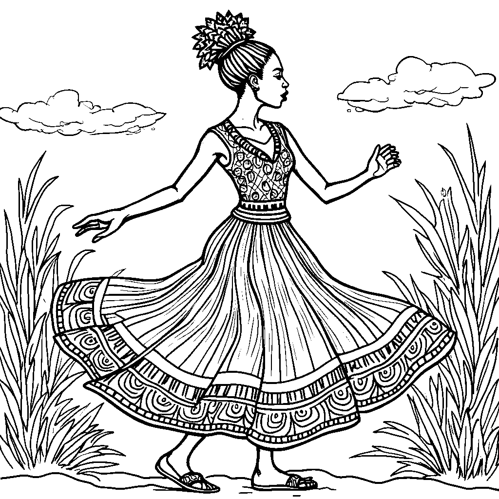 A woman in a traditional African dress dancing