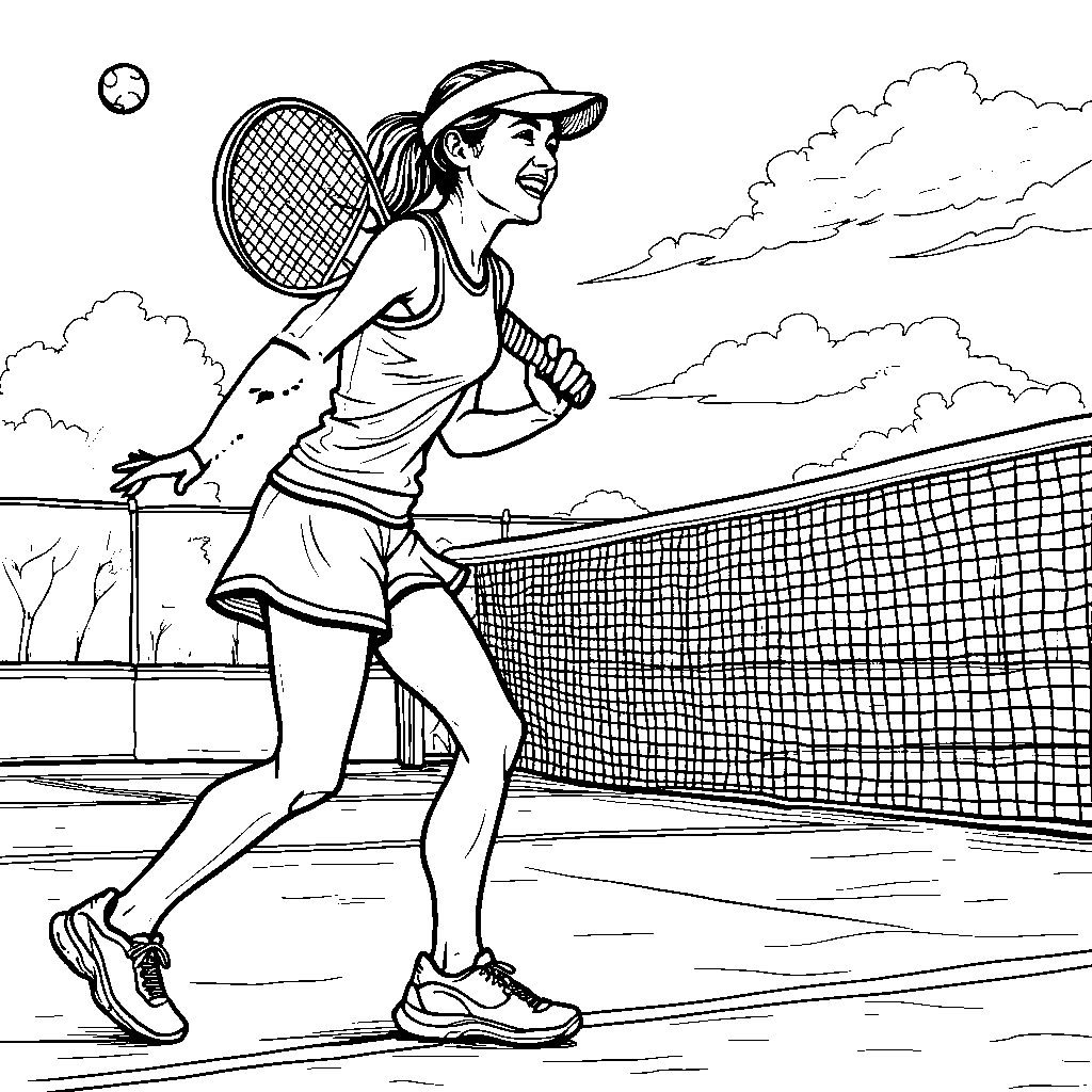 A woman playing tennis on a sunny court