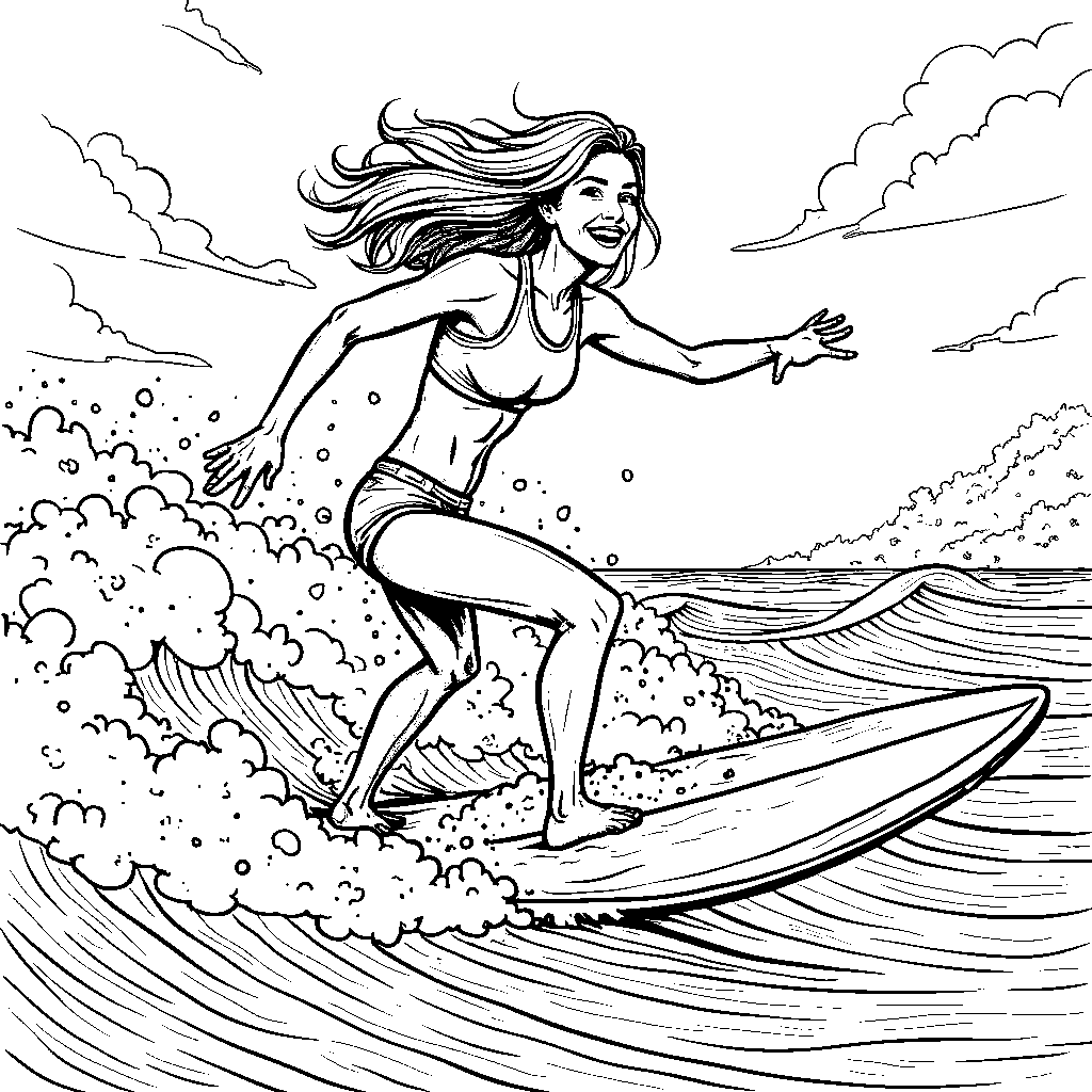 A woman surfing on a big wave