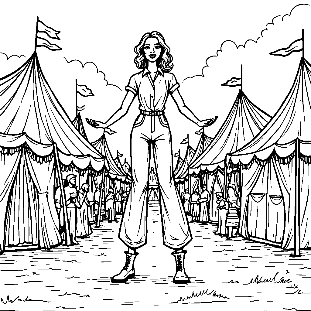 A woman walking on stilts at a circus