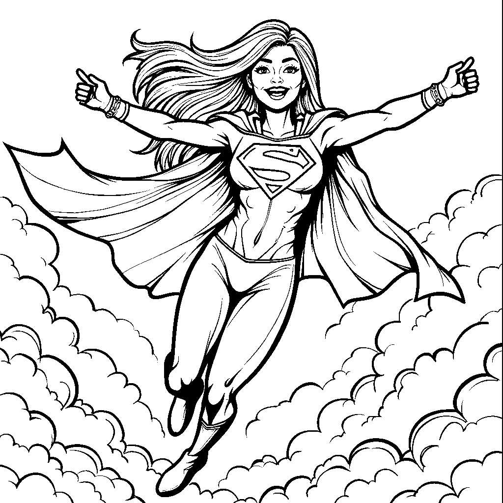 A superhero woman flying through the air