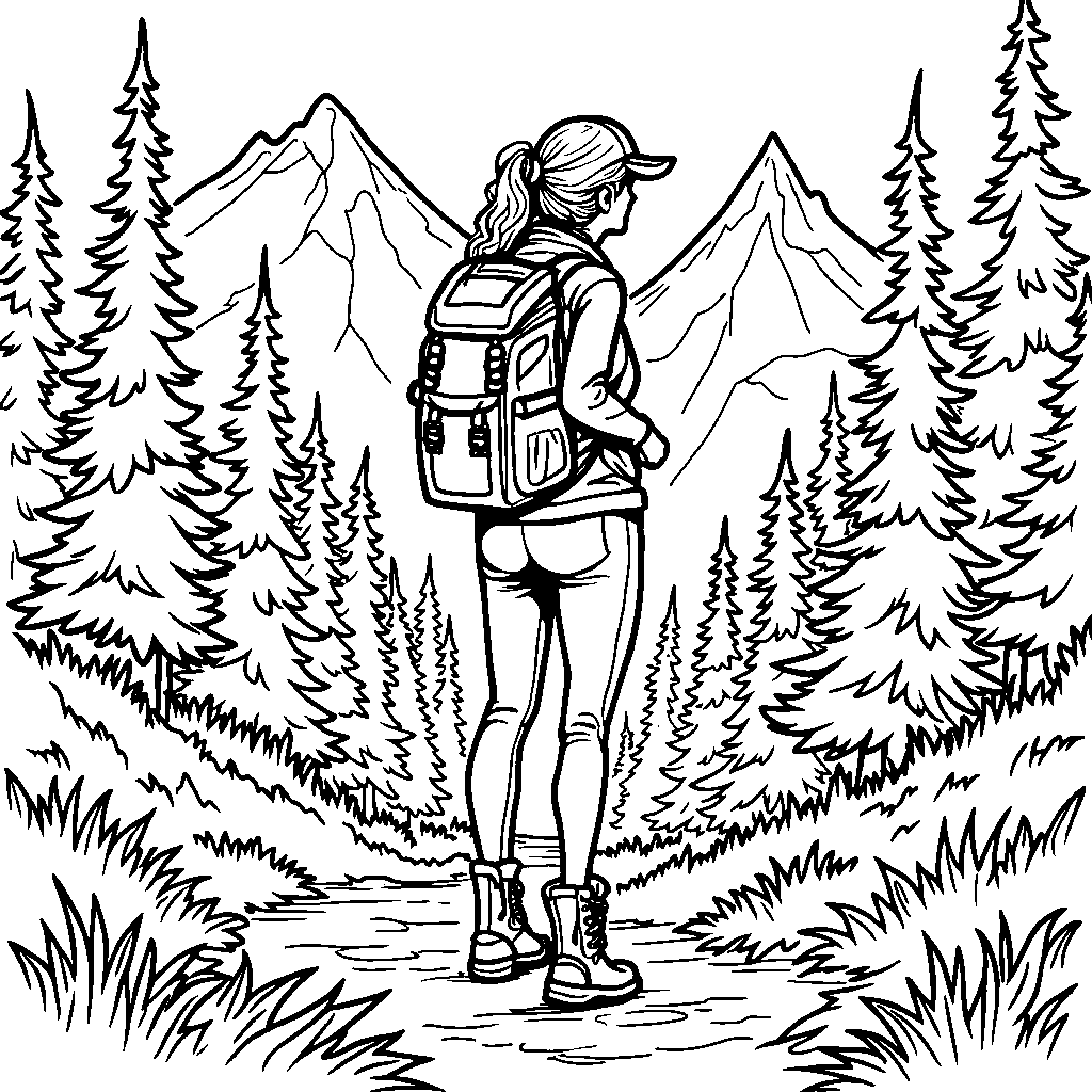 A woman hiking in the mountains with a backpack