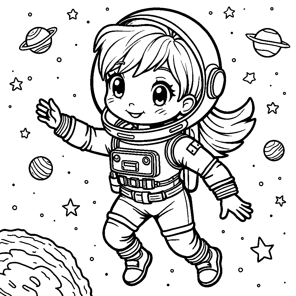 A woman in a astronaut suit floating in space