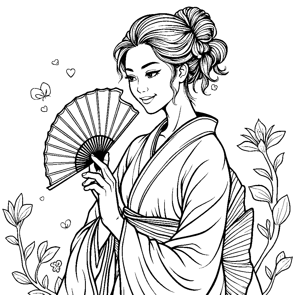 A woman in a beautiful kimono holding a fan