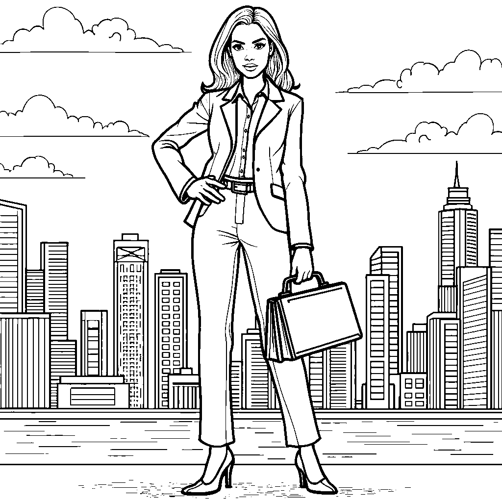 A woman in a business suit holding a briefcase