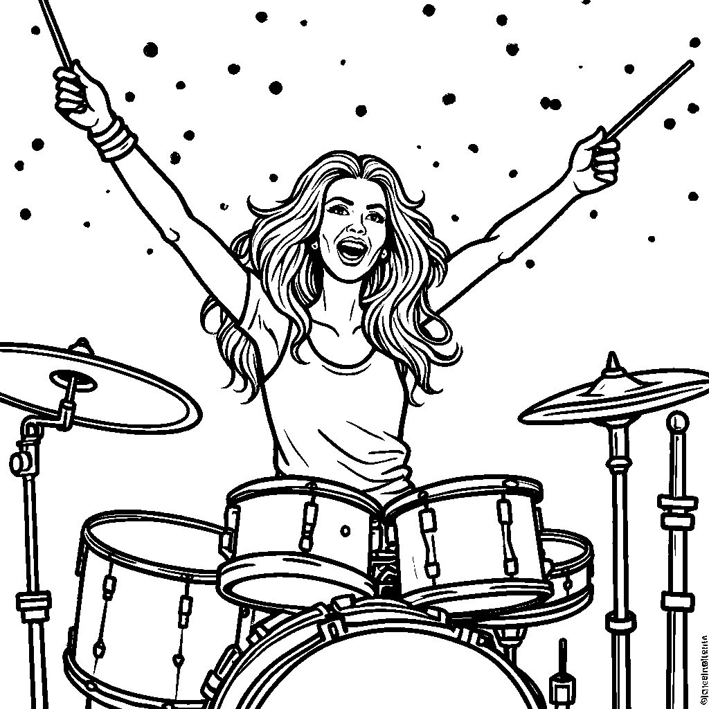 A woman playing the drums in a rock band