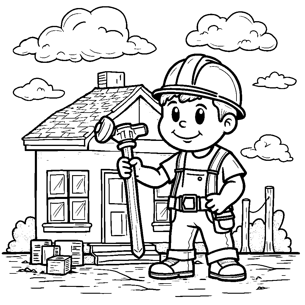 A busy builder constructing a new house