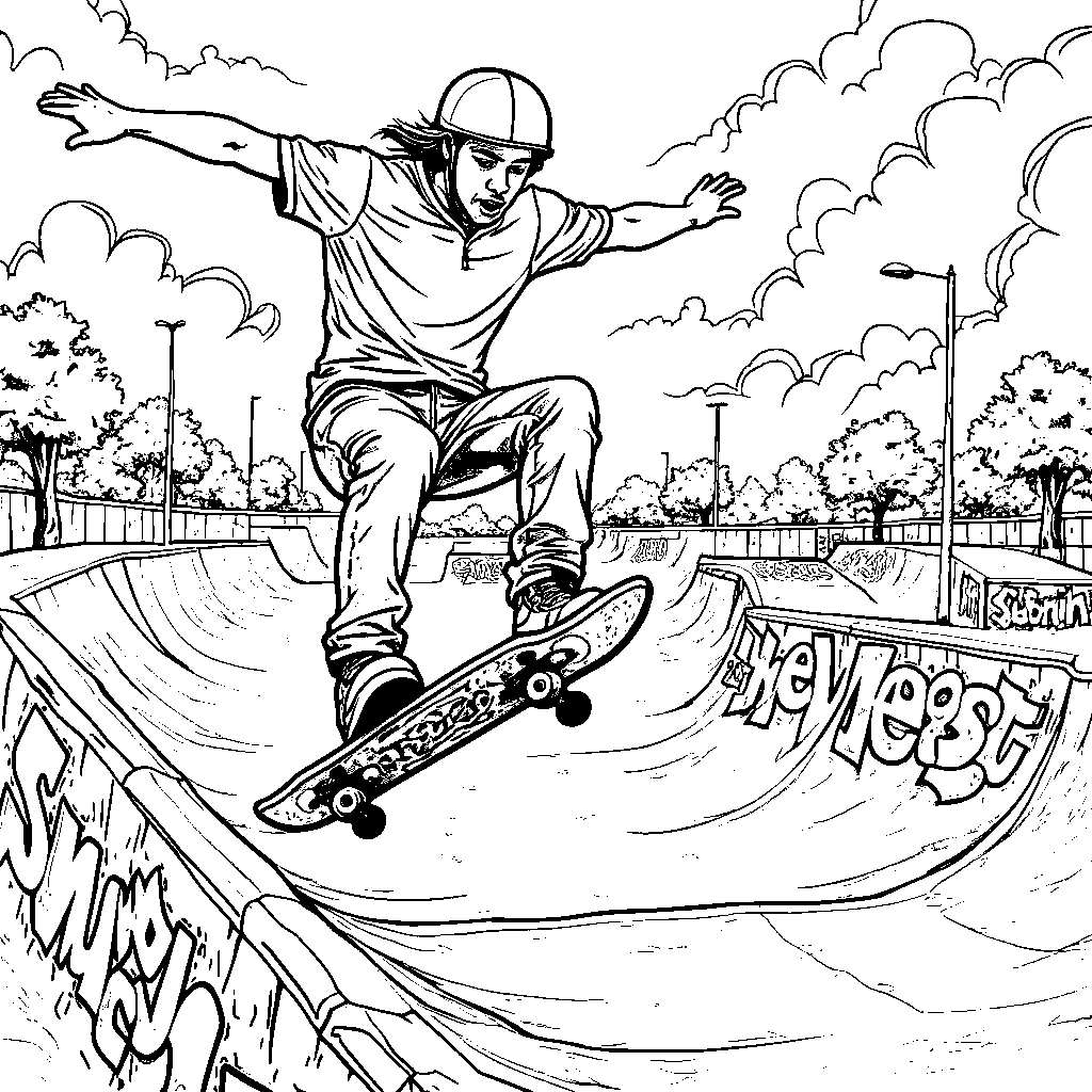 A cool skateboarder performing tricks at the skate park