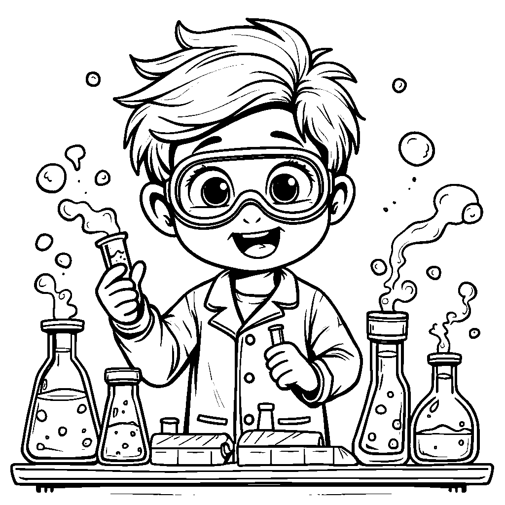 A curious scientist mixing colorful chemicals