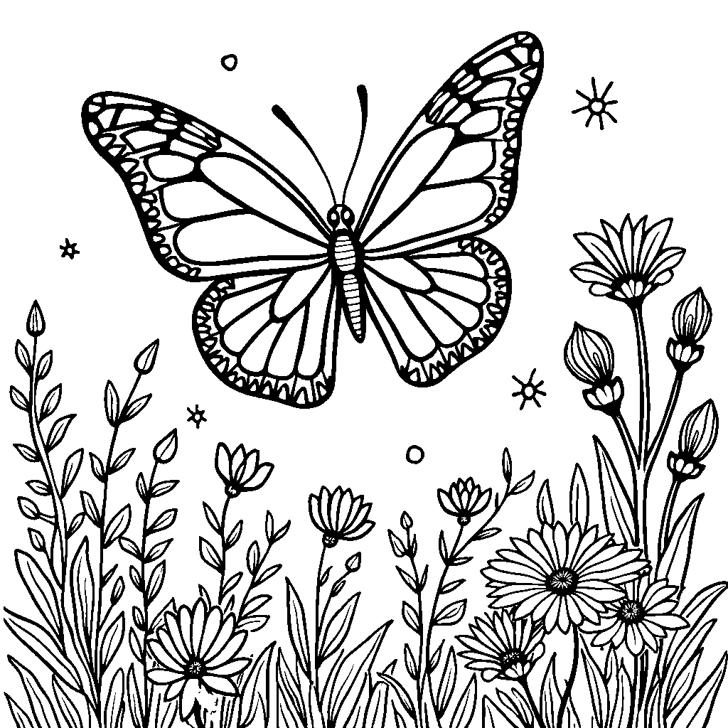 A happy butterfly flying through a garden