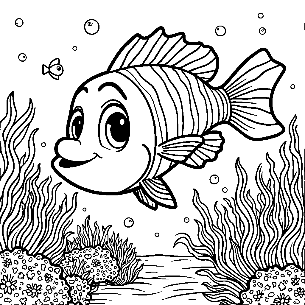 A happy fish swimming through a coral reef