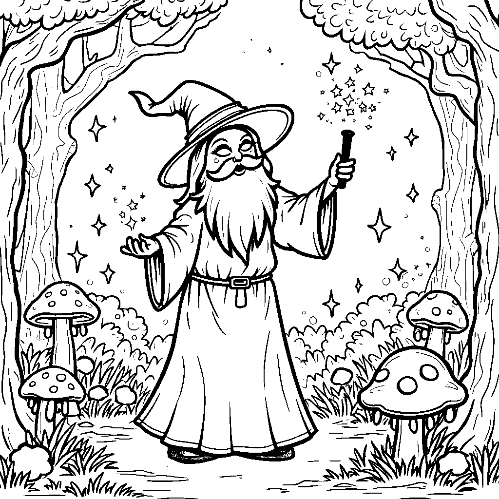 A magical wizard casting a spell with a wand