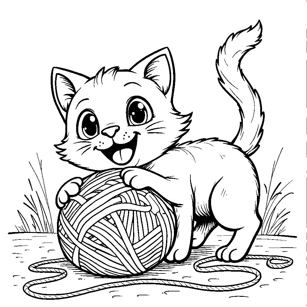 A playful cat chasing a ball of yarn