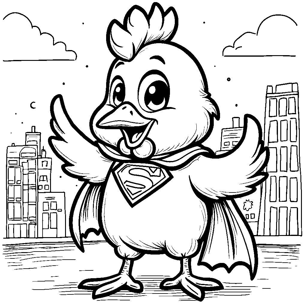 A silly chicken wearing a superhero cape