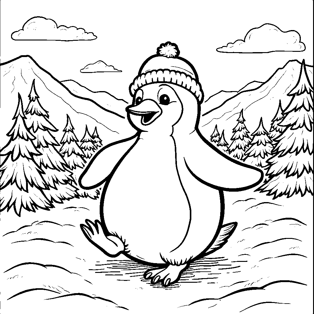 A happy penguin waddling through the snow