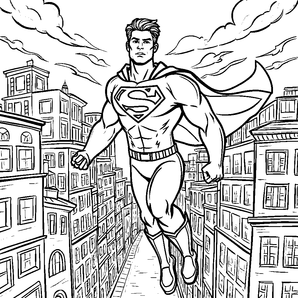 Superman flying through Metropolis