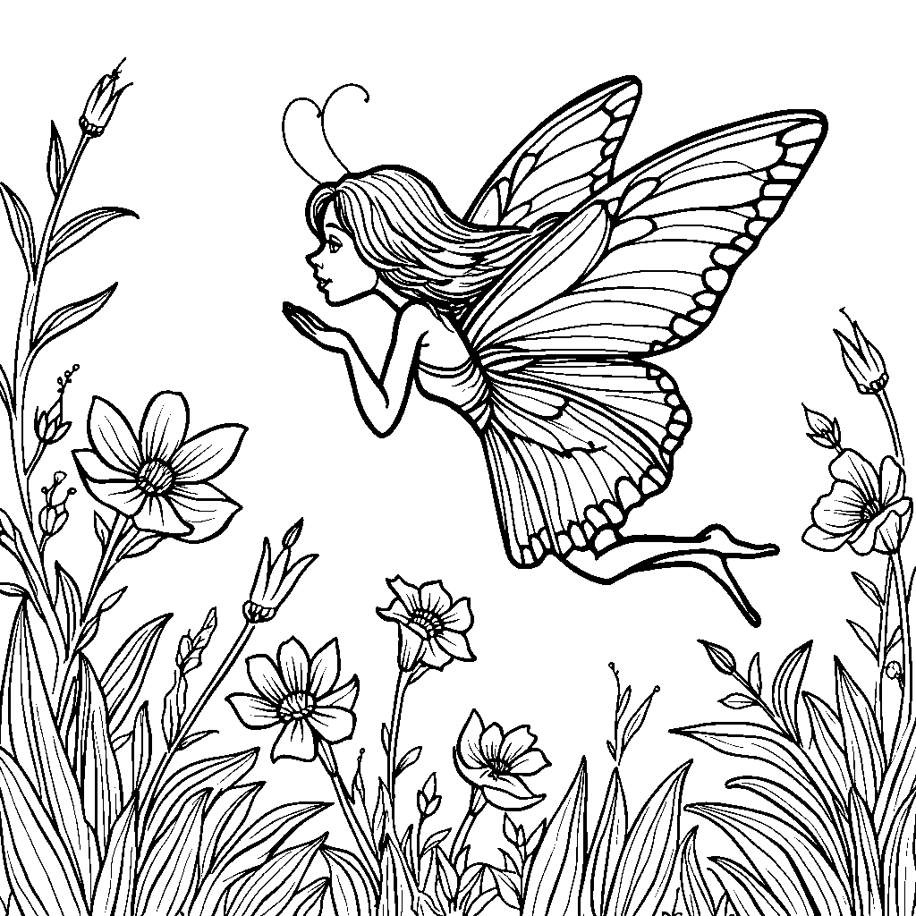 A fairy flying on the back of a butterfly