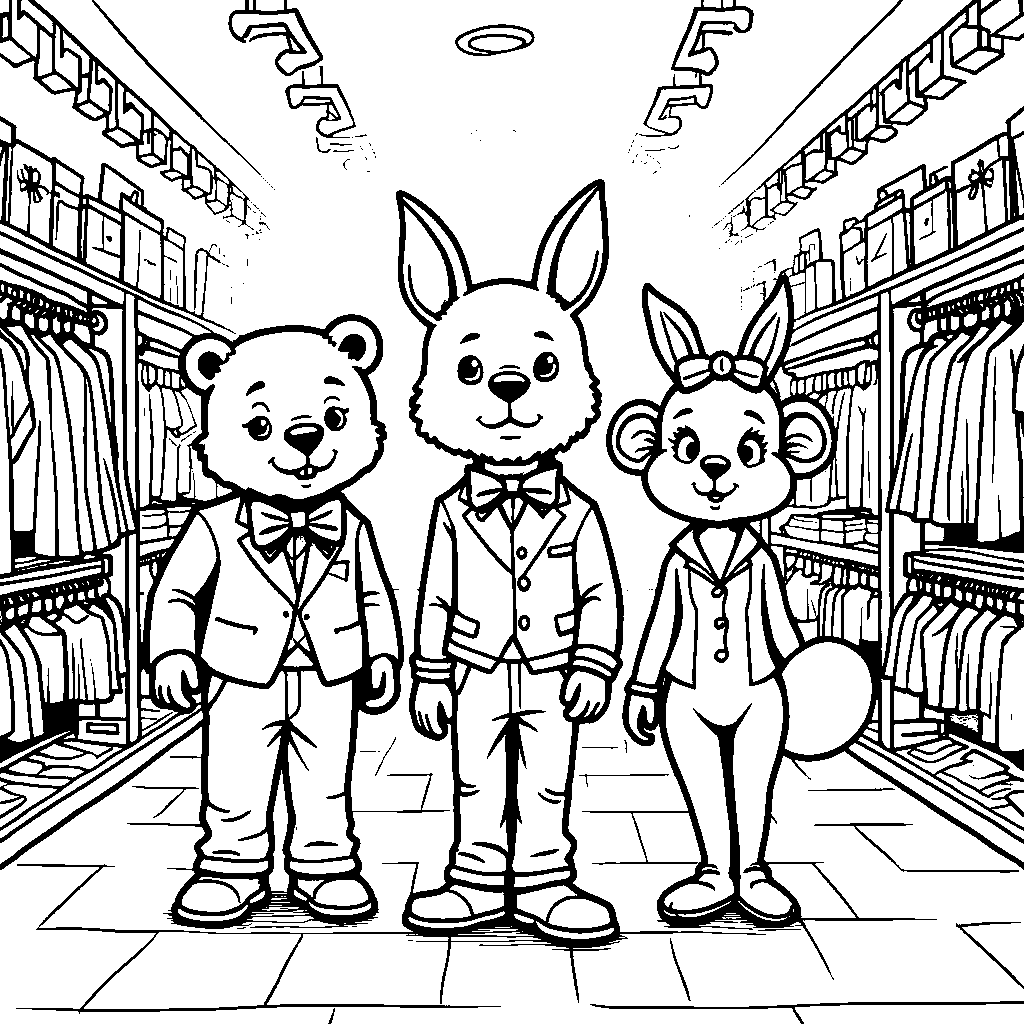 A group of animals playing dress-up in a costume shop