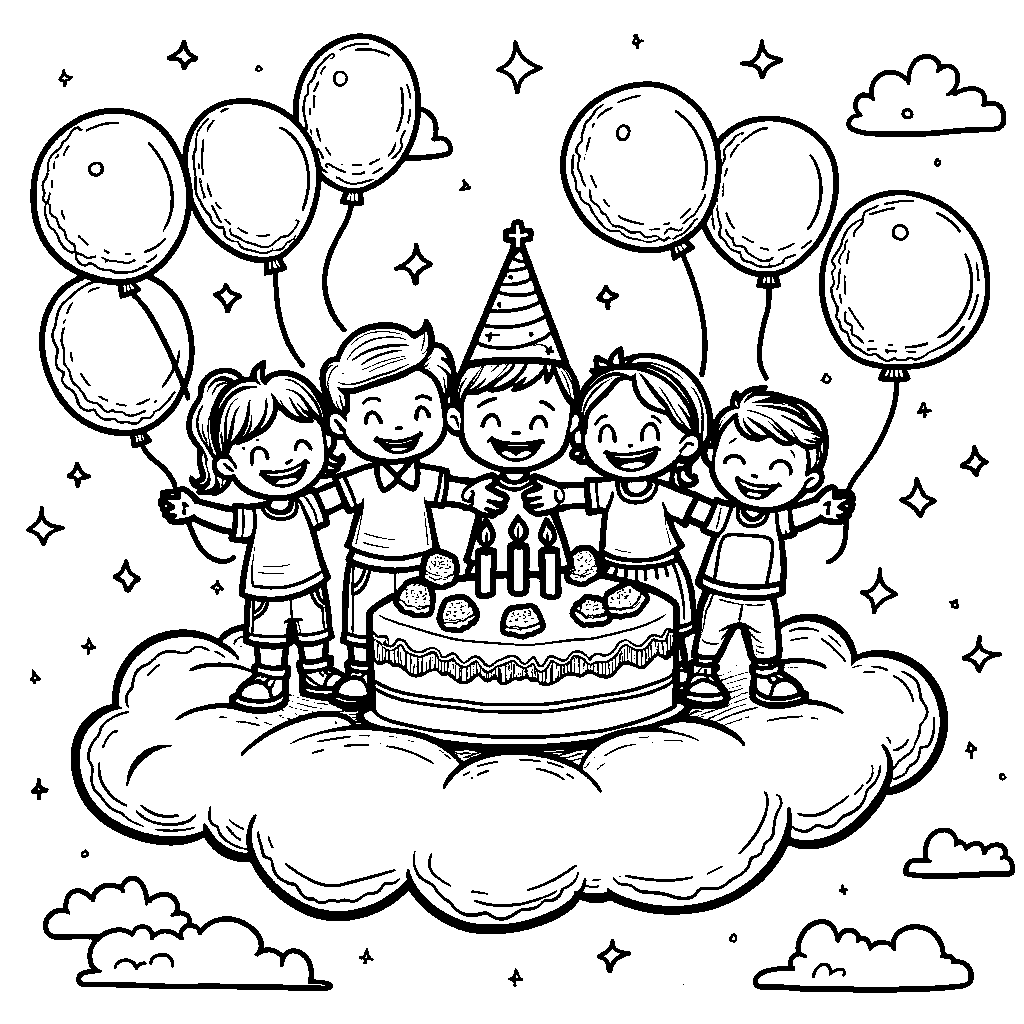 A group of kids having a party on a cloud