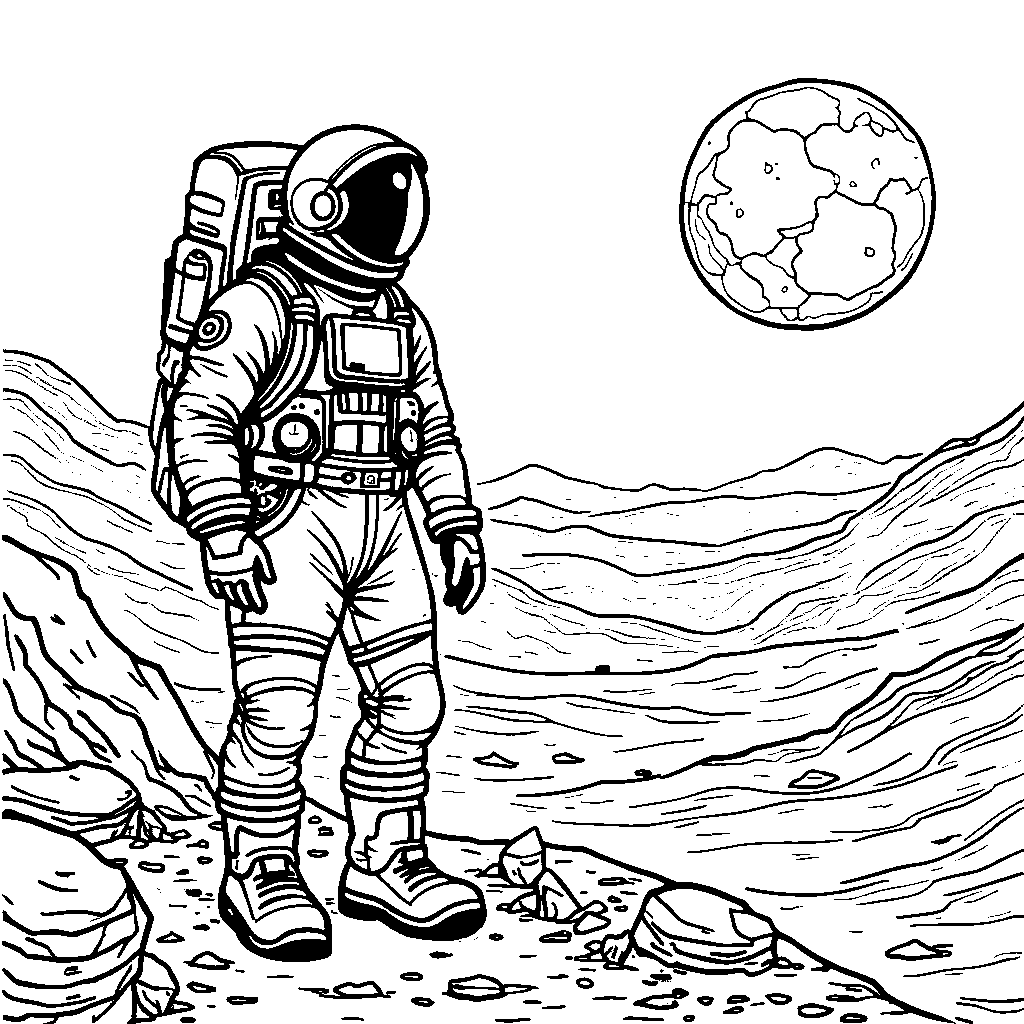 A space explorer walking on the surface of Mars