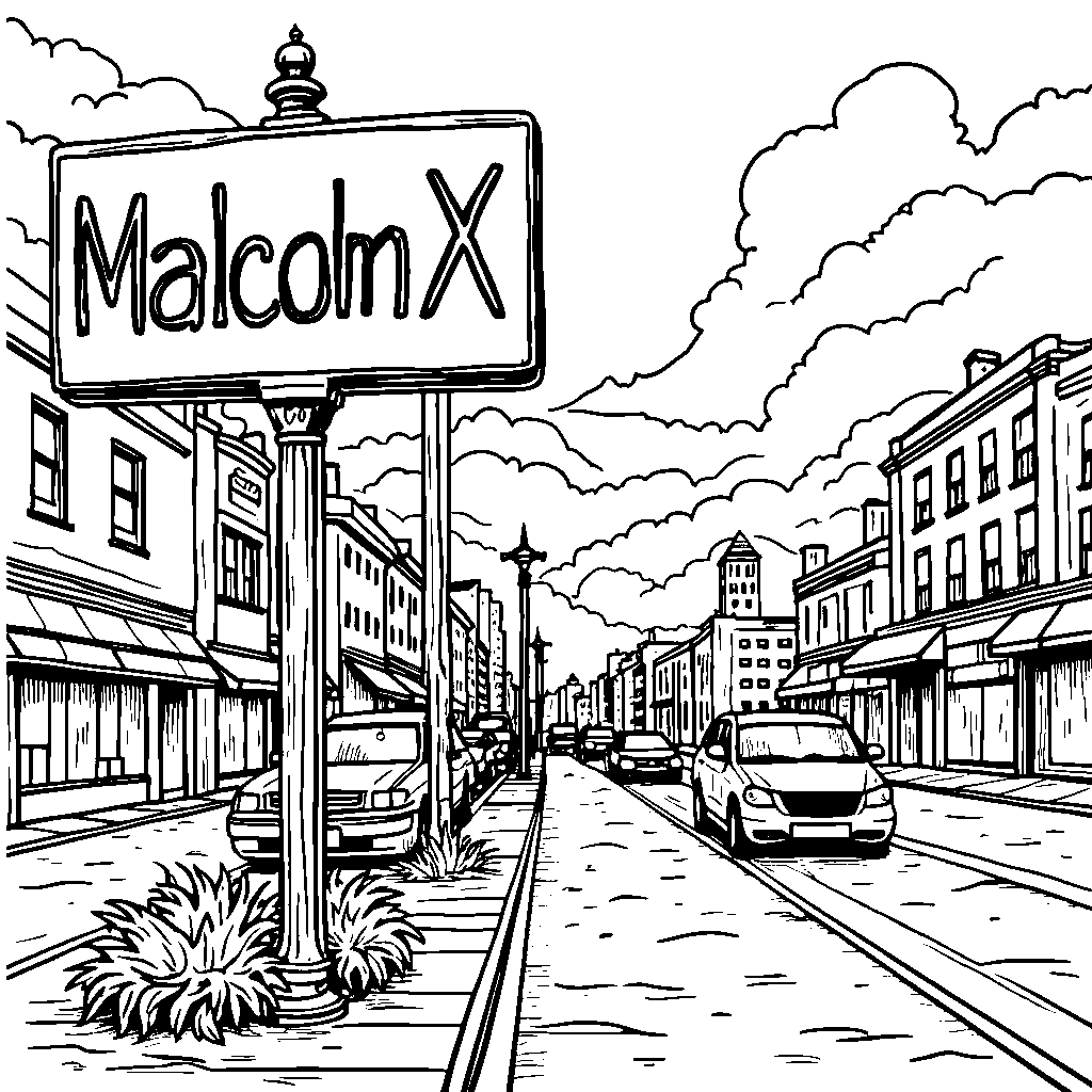 A drawing of the Malcolm X Boulevard sign in New York City