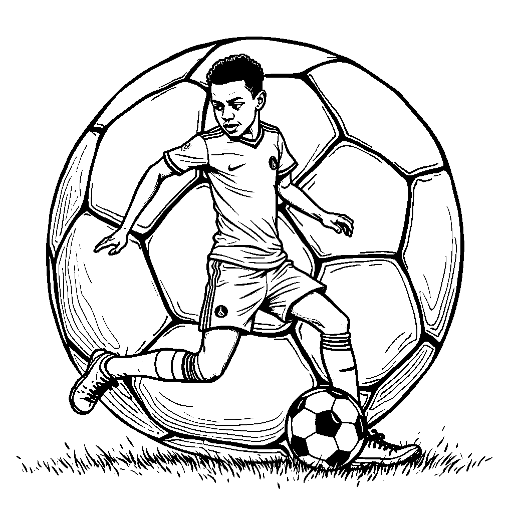 A coloring page of a soccer ball featuring Mbappe's signature