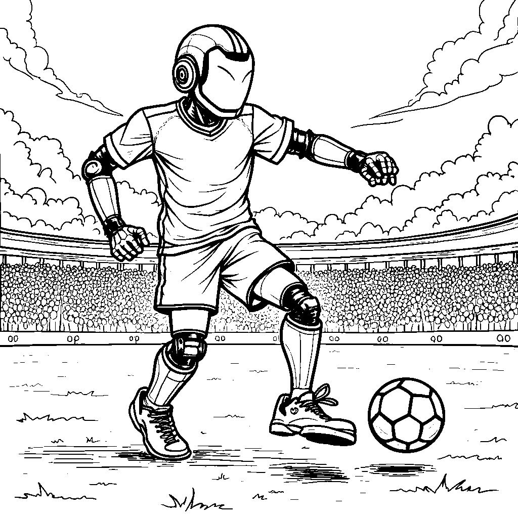 A friendly competition between Mbappe and a robot soccer player