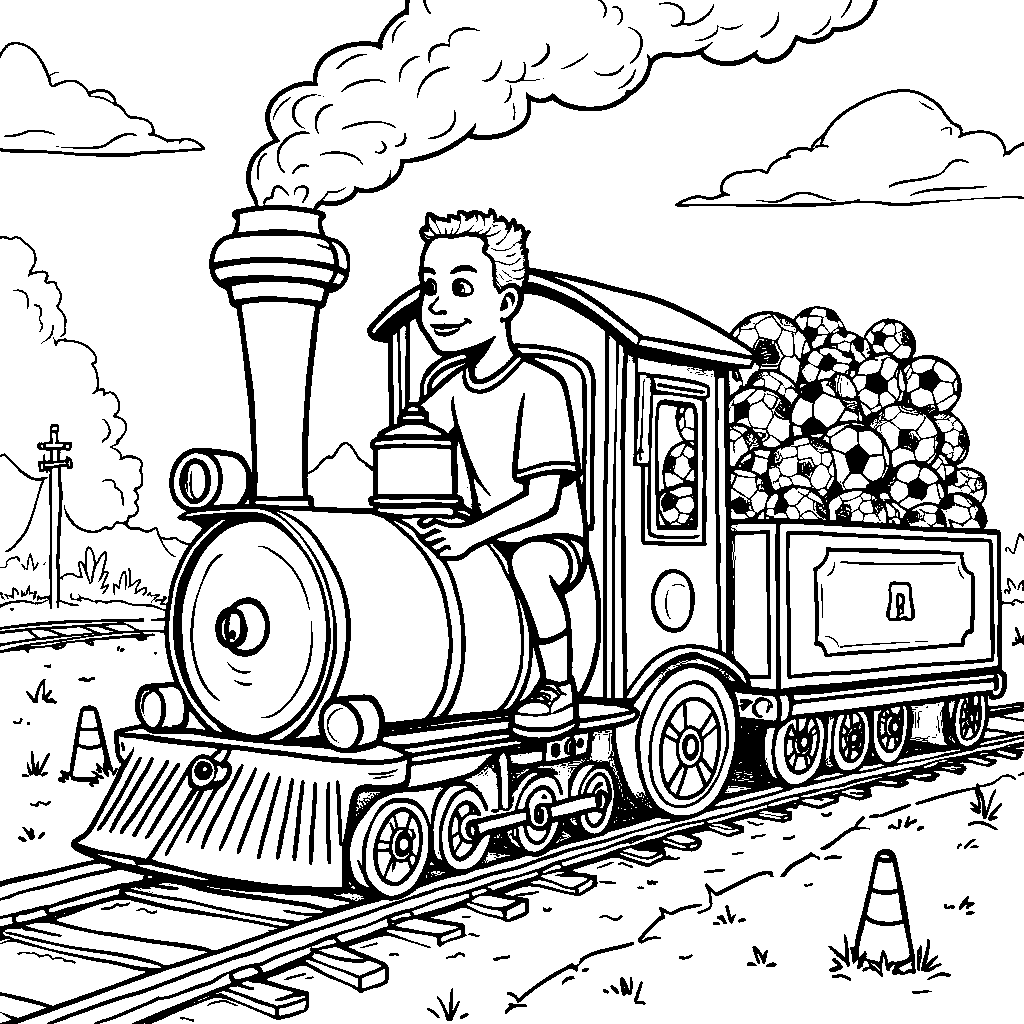 A fun train with Mbappe as the conductor, filled with soccer gear